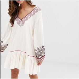 Free people wild one boho embroidered shift dress lagenlook flowy summer beach
